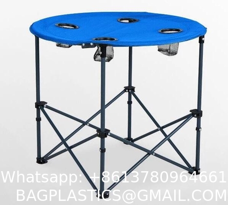 Folding Chair Table Camping Set, Table with 4 Cup Holders, Collapsible Canvas Portable Tables Folding BBQ Outdoor