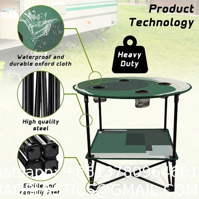 Folding Chair Table Camping Set, Table with 4 Cup Holders, Collapsible Canvas Portable Tables Folding BBQ Outdoor