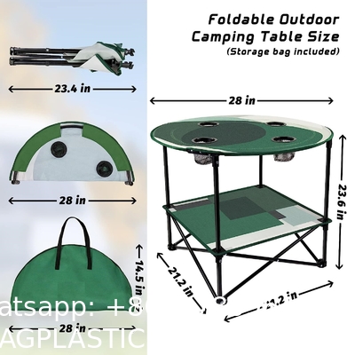 Folding Chair Table Camping Set, Table with 4 Cup Holders, Collapsible Canvas Portable Tables Folding BBQ Outdoor