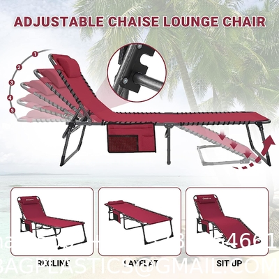 Folding Outdoor Chaise Lounge Chair, 5-Position Adjustable Beach, Sunbathing, Patio, Pool, Lawn, Lay Flat Portable