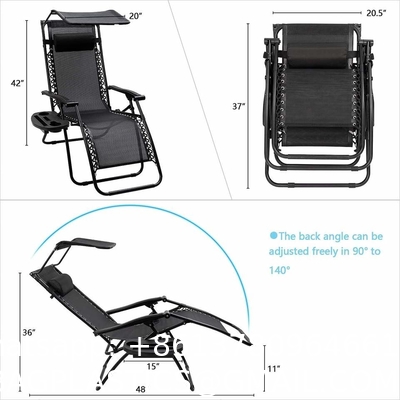 Sun Lounger, Frame Folding Zero Gravity Recliner For Sleeper, Carry Folding Leisure Patio Lounger With Canop