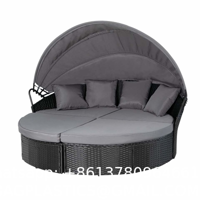Modern Hotel Outdoor Furniture Patio Rattan Round Flip Top Daybed With Canopy Cushion For Backyard Porch
