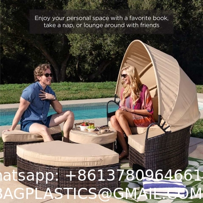 Modern Hotel Outdoor Furniture Patio Rattan Round Flip Top Daybed With Canopy Cushion For Backyard Porch