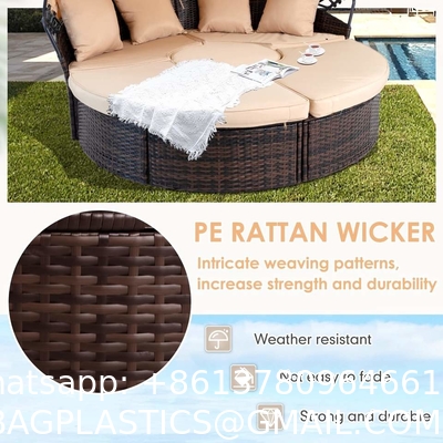 Modern Hotel Outdoor Furniture Patio Rattan Round Flip Top Daybed With Canopy Cushion For Backyard Porch