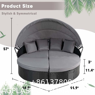 Modern Hotel Outdoor Furniture Patio Rattan Round Flip Top Daybed With Canopy Cushion For Backyard Porch