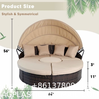 Modern Hotel Outdoor Furniture Patio Rattan Round Flip Top Daybed With Canopy Cushion For Backyard Porch