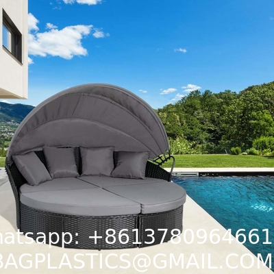 Modern Hotel Outdoor Furniture Patio Rattan Round Flip Top Daybed With Canopy Cushion For Backyard Porch