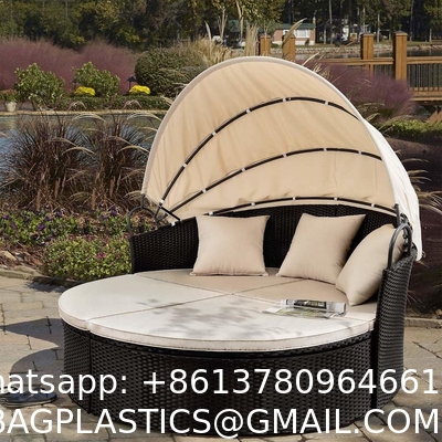 Modern Hotel Outdoor Furniture Patio Rattan Round Flip Top Daybed With Canopy Cushion For Backyard Porch