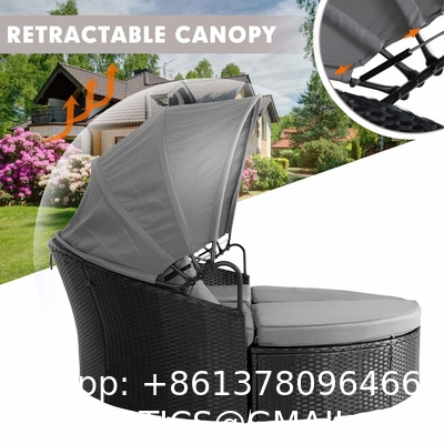 Modern Hotel Outdoor Furniture Patio Rattan Round Flip Top Daybed With Canopy Cushion For Backyard Porch