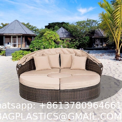 Modern Hotel Outdoor Furniture Patio Rattan Round Flip Top Daybed With Canopy Cushion For Backyard Porch