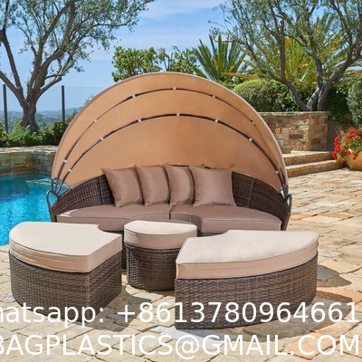 Modern Hotel Outdoor Furniture Patio Rattan Round Flip Top Daybed With Canopy Cushion For Backyard Porch