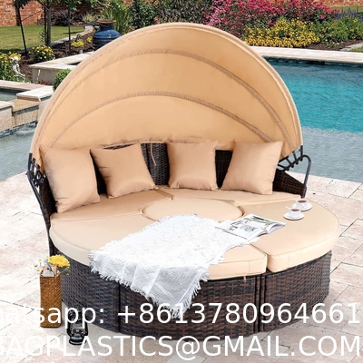 Modern Hotel Outdoor Furniture Patio Rattan Round Flip Top Daybed With Canopy Cushion For Backyard Porch