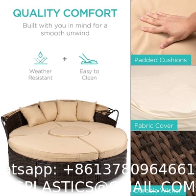 Modern Hotel Outdoor Furniture Patio Rattan Round Flip Top Daybed With Canopy Cushion For Backyard Porch