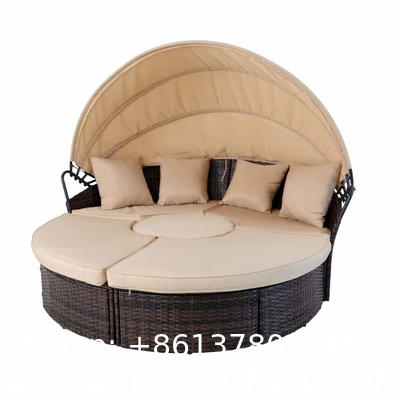 Modern Hotel Outdoor Furniture Patio Rattan Round Flip Top Daybed With Canopy Cushion For Backyard Porch