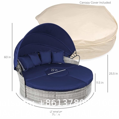 Modern Hotel Outdoor Furniture Patio Rattan Round Flip Top Daybed With Canopy Cushion For Backyard Porch