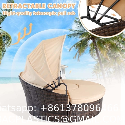 Modern Hotel Outdoor Furniture Patio Rattan Round Flip Top Daybed With Canopy Cushion For Backyard Porch