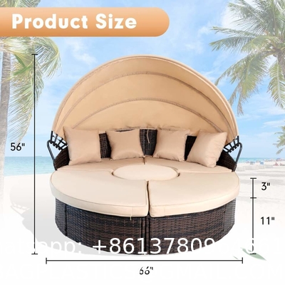 Modern Hotel Outdoor Furniture Patio Rattan Round Flip Top Daybed With Canopy Cushion For Backyard Porch
