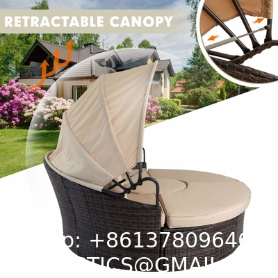 Modern Hotel Outdoor Furniture Patio Rattan Round Flip Top Daybed With Canopy Cushion For Backyard Porch