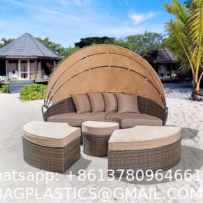 Modern Hotel Outdoor Furniture Patio Rattan Round Flip Top Daybed With Canopy Cushion For Backyard Porch