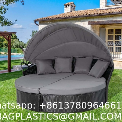 Modern Hotel Outdoor Furniture Patio Rattan Round Flip Top Daybed With Canopy Cushion For Backyard Porch