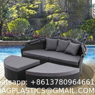 Modern Hotel Outdoor Furniture Patio Rattan Round Flip Top Daybed With Canopy Cushion For Backyard Porch