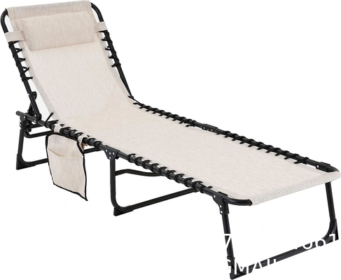 Patio Chaise Lounge Chair for Outdoor with Detachable Pocket and Pillow, Portable Sun Lounger Recliner for Beach