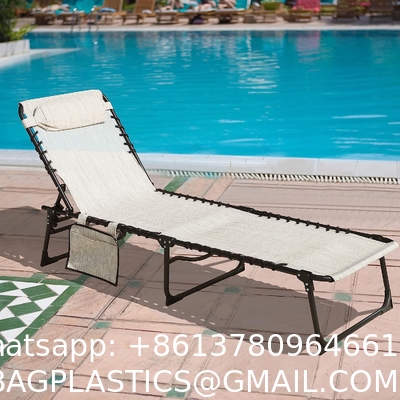 Patio Chaise Lounge Chair for Outdoor with Detachable Pocket and Pillow, Portable Sun Lounger Recliner for Beach