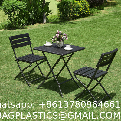 Factory Wholesale HDPE Plastic Wooden Design Coffee Lounge Patio Portable Foldable Plastic Garden Table Set