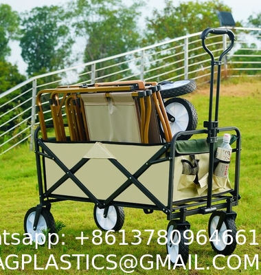 Custom Wholesale Outdoor Push Pull Collapsible Easy To Carry Camping Folding Wagon With Big Wheels