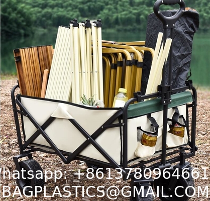 Custom Wholesale Outdoor Push Pull Collapsible Easy To Carry Camping Folding Wagon With Big Wheels