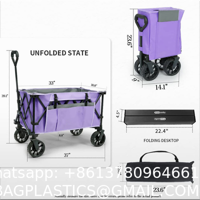 Custom Wholesale Outdoor Push Pull Collapsible Easy To Carry Camping Folding Wagon With Big Wheels