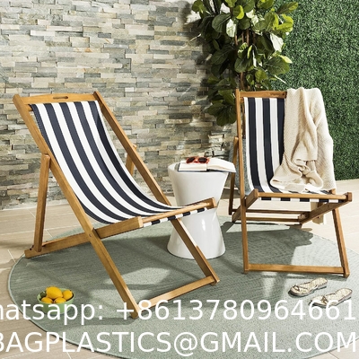 Beach Sling Chairs Set Outdoor Folding Portable Beach Chairs With Solid Wooden Frame Polyester Canvas Reclining