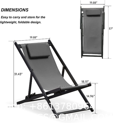 Beach Sling Chairs Set Outdoor Folding Portable Beach Chairs With Solid Wooden Frame Polyester Canvas Reclining