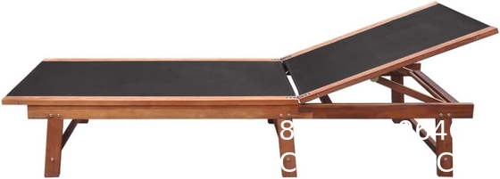 Outdoor Patio Adjustable Wood Chaise Lounge Recliner | Textilene Lounge Chair | Reclining Lawn Chair for Lawn
