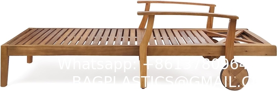 Outdoor Patio Adjustable Wood Chaise Lounge Recliner | Textilene Lounge Chair | Reclining Lawn Chair for Lawn