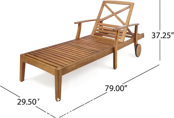 Outdoor Patio Adjustable Wood Chaise Lounge Recliner | Textilene Lounge Chair | Reclining Lawn Chair for Lawn