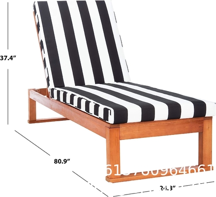 Outdoor Patio Adjustable Wood Chaise Lounge Recliner | Textilene Lounge Chair | Reclining Lawn Chair for Lawn