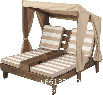 Outdoor Patio Adjustable Wood Chaise Lounge Recliner | Textilene Lounge Chair | Reclining Lawn Chair for Lawn