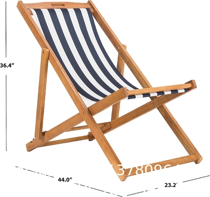 Outdoor Patio Adjustable Wood Chaise Lounge Recliner | Textilene Lounge Chair | Reclining Lawn Chair for Lawn