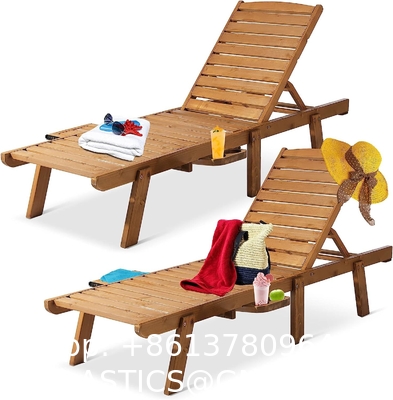Outdoor Patio Adjustable Wood Chaise Lounge Recliner | Textilene Lounge Chair | Reclining Lawn Chair for Lawn