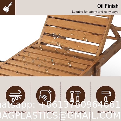 Outdoor Patio Adjustable Wood Chaise Lounge Recliner | Textilene Lounge Chair | Reclining Lawn Chair for Lawn