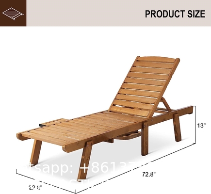 Outdoor Patio Adjustable Wood Chaise Lounge Recliner | Textilene Lounge Chair | Reclining Lawn Chair for Lawn