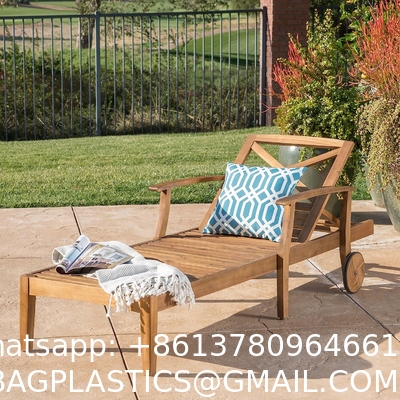 Outdoor Patio Adjustable Wood Chaise Lounge Recliner | Textilene Lounge Chair | Reclining Lawn Chair for Lawn
