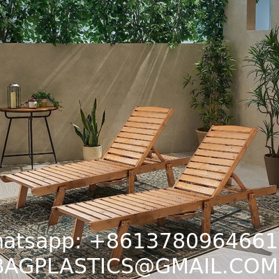 Outdoor Patio Adjustable Wood Chaise Lounge Recliner | Textilene Lounge Chair | Reclining Lawn Chair for Lawn