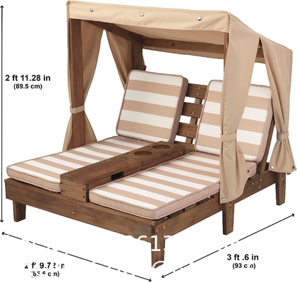Outdoor Patio Adjustable Wood Chaise Lounge Recliner | Textilene Lounge Chair | Reclining Lawn Chair for Lawn