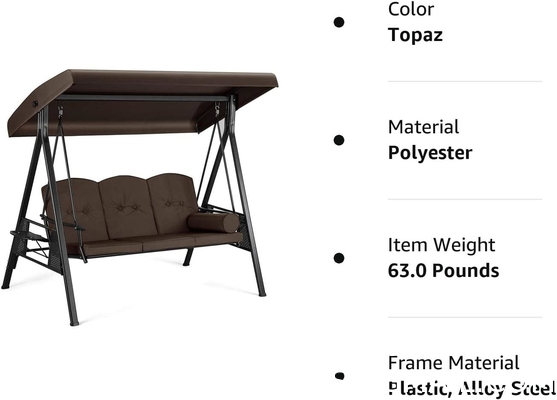 Outdoor Patio Swing Chair with Weather Resistant Steel Frame, Adjustable Canopy, Removable Cushion and Pillow
