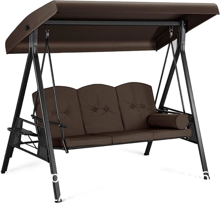 Outdoor Patio Swing Chair with Weather Resistant Steel Frame, Adjustable Canopy, Removable Cushion and Pillow