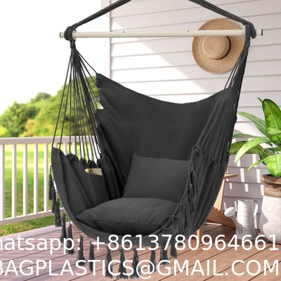 Hammock Chair Hanging Rope Swing - Max 500 Lbs - 2 Cushions Included - Steel Spreader Bar with Anti-Slip Rings