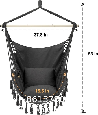 Hammock Chair Hanging Rope Swing - Max 500 Lbs - 2 Cushions Included - Steel Spreader Bar with Anti-Slip Rings