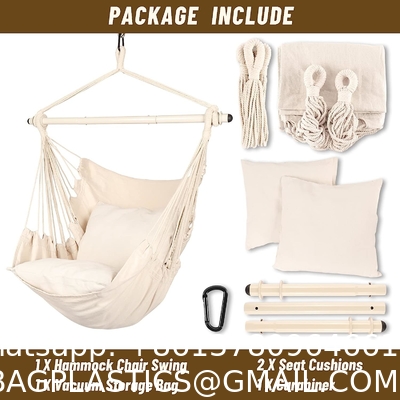 Hammock Chair Hanging Rope Swing - Max 500 Lbs - 2 Cushions Included - Steel Spreader Bar with Anti-Slip Rings